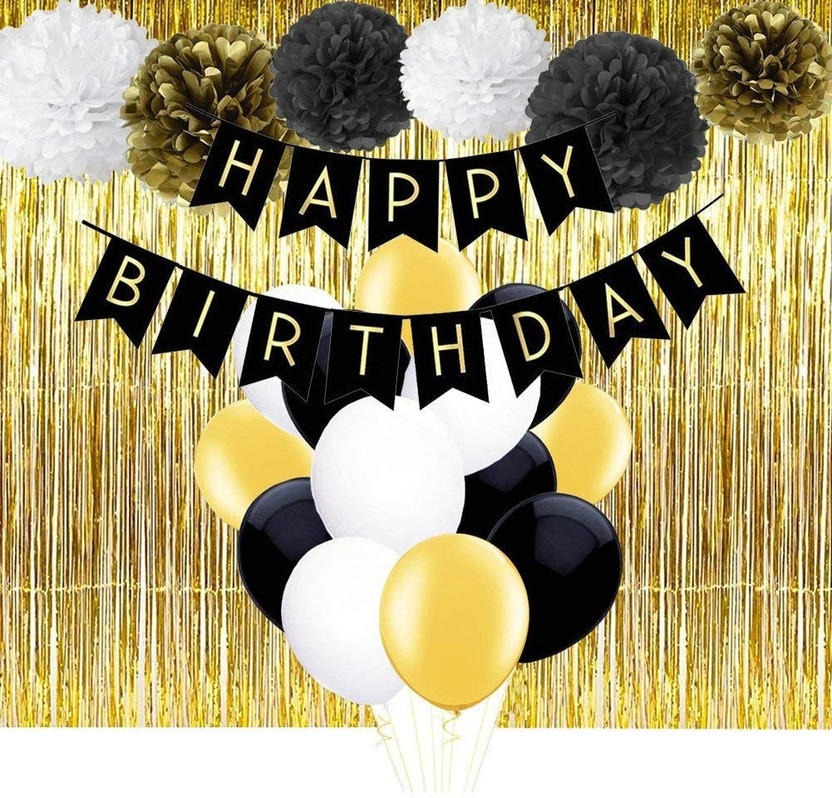 Theme My Party Birthday decoration combo (black/gold
